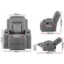 Load image into Gallery viewer, Artiss Recliner Chair Electric Massage Chair Fabric Lounge Sofa Heated Grey