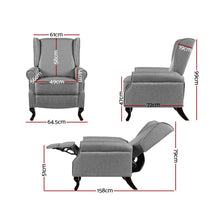 Load image into Gallery viewer, Artiss Recliner Chair Luxury Lounge Armchair Single Sofa Couch Fabric Grey