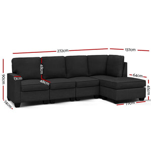 Artiss 5 Seater Modular Sofa Set Chair Bed Suite Couch Dark Grey