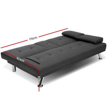 Load image into Gallery viewer, Artiss Linen Fabric 3 Seater Sofa Bed Recliner Lounge Couch Cup Holder Futon Dark Grey