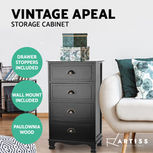 Load image into Gallery viewer, Artiss Vintage Bedside Table Chest 4 Drawers Storage Cabinet Nightstand Black
