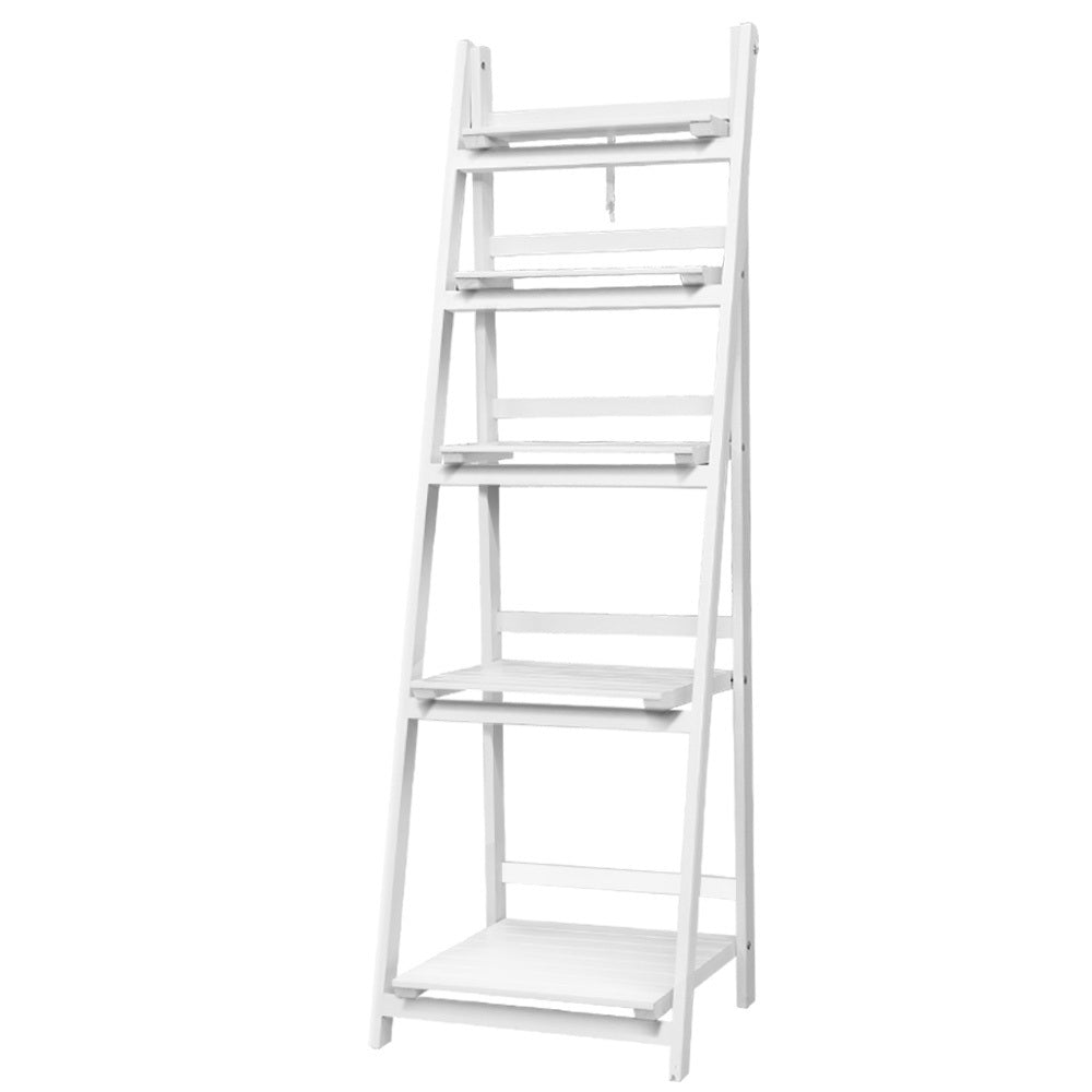 Artiss Display Shelf 5 Tier Wooden Ladder Stand Storage Book Shelves Rack White