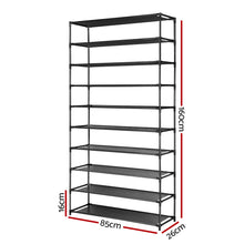 Load image into Gallery viewer, 50 Pairs 10 Tier Shoe Rack Metal Shelf Holder Stackable Portable Black