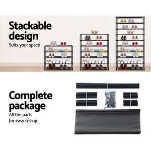 50 Pairs 10 Tier Shoe Rack Metal Shelf Holder Stackable Portable Black