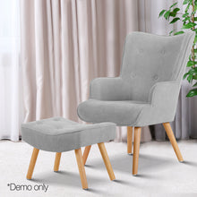 Load image into Gallery viewer, Artiss Armchair and Ottoman - Light Grey