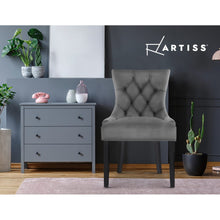 Load image into Gallery viewer, Artiss 2x Dining Chairs French Provincial Retro Chair Wooden Velvet Fabric Grey