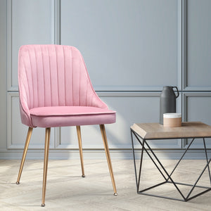 Artiss Dining Chairs Retro Chair Cafe Kitchen Modern Iron Legs Velvet Pink x2