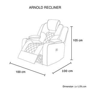 Arnold Rhino Fabric Black Headrest Padded Seat Recliner Sofa 1R