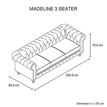 Load image into Gallery viewer, Madeline 3 Seater Brown