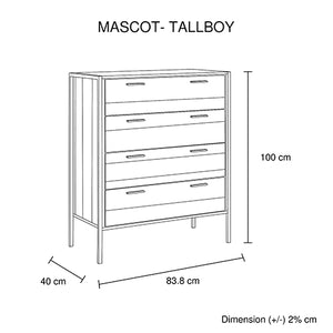 Mascot 4 Drawers Tallboy Storage Cabinet Oak Colour