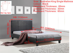 King Single PU Leather Bed Frame Black