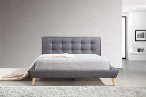 Double Linen Fabric Deluxe Bed Frame Grey