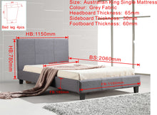 Load image into Gallery viewer, King Single Linen Fabric Bed Frame Grey