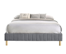 Load image into Gallery viewer, Aries Contemporary Platform Bed Base Fabric Frame with Timber Slat King Single in Light Grey