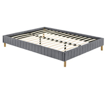 Load image into Gallery viewer, Aries Contemporary Platform Bed Base Fabric Frame with Timber Slat Double Light Grey