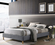 Load image into Gallery viewer, Aries Contemporary Platform Bed Base Fabric Frame with Timber Slat King in Light Grey