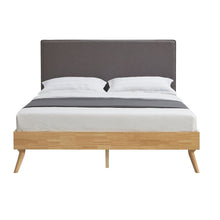 Load image into Gallery viewer, Natural Oak Ensemble Bed Frame Wooden Slat Fabric Headboard Queen
