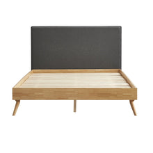 Load image into Gallery viewer, Natural Oak Ensemble Bed Frame Wooden Slat Fabric Headboard Queen