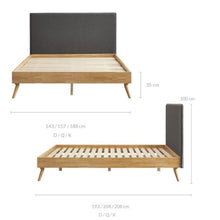 Load image into Gallery viewer, Natural Oak Ensemble Bed Frame Wooden Slat Fabric Headboard Queen