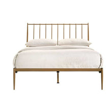 Load image into Gallery viewer, Metal Bed Frame Base Platform in Gold Double Mid Century Timber Slat