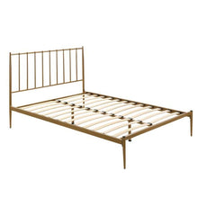 Load image into Gallery viewer, Metal Bed Frame Base Platform in Gold Double Mid Century Timber Slat