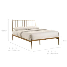Load image into Gallery viewer, Metal Bed Frame Base Platform in Gold Queen Mid Century Timber Slat