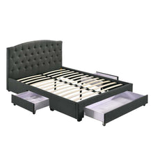 Load image into Gallery viewer, French Provincial Modern Fabric Platform Bed Base Frame with Storage Drawers Queen Charcoal