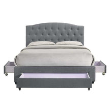 Load image into Gallery viewer, French Provincial Modern Fabric Platform Bed Base Frame with Storage Drawers King Light Grey