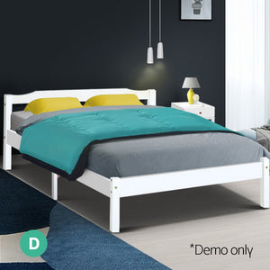 Artiss Double Full Size Wooden Bed Frame Mattress Base Timber Platform White
