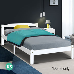 Artiss King Single Size Wooden Bed Frame Mattress Base Timber Platform White