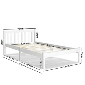 King Single Wooden Bed Frame - White