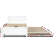 Load image into Gallery viewer, Artiss Wooden Trundle Bed Frame Timber Slat King Single Size White