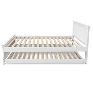 Artiss Wooden Trundle Bed Frame Timber Slat King Single Size White