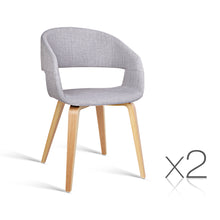 Load image into Gallery viewer, Artiss Set of 2 Timber Wood and Fabric Dining Chairs - Light Grey