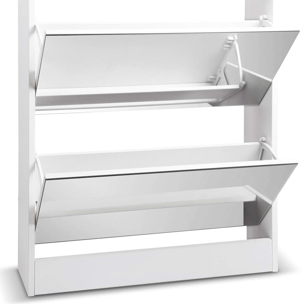 Artiss Drawer Mirrored Wooden Shoe Cabinet White