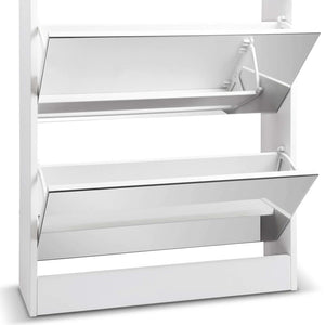 Artiss 5 Drawer Mirrored Wooden Shoe Cabinet - White